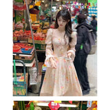 Purpdrank  Girls long dresses Square Neck puff sleeves Floral Long Sleeve Chiffon Dresses Women's clothing Summer vestidos largostraf
원피스