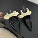 Purpdrank  Elegant Bowknot Low Heel Modern Slippers for Women Pointed Toe Backless Slide Sandals Female Elegant Dress Mueller Pumps Ladies