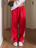 Purpdrank  Women's y2k Aesthetic Striped Print Pants Loose Elastic Waist Drawstring Straight Leg Casual Sweatpants with Pockets Streetwear