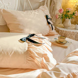Purpdrank  100% Cotton Korean Princess Style Three-layer Ruffles Bow Bedding Set Duvet Cover Bed Skirt Bedspread Pillowcases Wedding Gifts