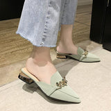 Purpdrank - Slippers Women New Chain Mules Women Slides Square Toe Ladies Striped Shoes Summer Fashion Footwear Square Heel Women Shoes