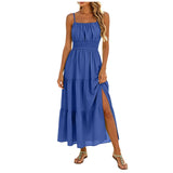 Purpdrank  Womens Smocked Waist Tiered Cami Dress Solid Color Spaghetti Strap Sleeveless Summer Dresses Casual Flowy Boho Beach Maxi Dress