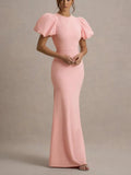 Purpdrank  New Women's Side Slit Evening Party Maxi Dresses Summer Puff Sleeve Loose Fit O-Neck Elegant Urban Office Pink Dress