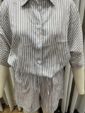 Purpdrank  Loose Striped Summer Women's Suit Lapel Single-breasted Shirt High Waist Pockets Mini Shorts Casual Commuting Lady Suit Summer