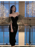 Purpdrank  Celebrity Mesh Spliced Tight Sexy Strapless Long Dress Women High-waisted Slim Wrap Hip Backless Dress Summer Luxury Banquet