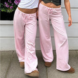 Purpdrank  Casual Striped Pants Draped Floor-Length Women Autumn All-season Multiple Styles High Waist Tie Straight Comfortable Home Pants