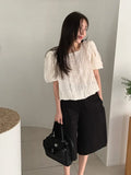 Purpdrank  Summer Vintage High Waist Women's Wide Leg Shorts 2025 New Solid Single Button Casual Loose Office Half Pants Female