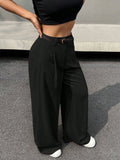 Purpdrank  Low Waist Wide Leg Suit Pants for Women American Loose Style Autumn Slimming Straight Casual Trousers Polyester Fabric