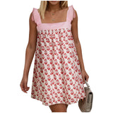Purpdrank  Summer Sundresses For Women Square Neck Sleeveless Short Dress Bow Tie Floral Print Casual Midi Dresses Ruffle Hem Boho Dresses