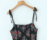 Purpdrank  Sexy Women Black Flower Print Spliced Mesh Bra Corset style Mini Dress Slim Waist Party Skater Bow Lacing up Sling Robe