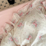 Purpdrank  3/4Pcs Flower Prints 100% Cotton Korean Princess Style Bedding Set Single Queen Duvet Cover Bed Sheet/Fitted Sheet Pillowcase