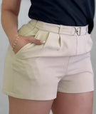 Purpdrank   Spring New Women's Elegant High Waist Shorts D-Buckle Belt Pleated Front Pocketed Casual Office Commute Shorts