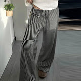 Purpdrank  Casual Striped Pants Draped Floor-Length Women Autumn All-season Multiple Styles High Waist Tie Straight Comfortable Home Pants