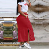 Purpdrank  Sexy T-shirt Skirt Two Piece Set Women New Short Sleeve O-Neck Crop Top High Waist Skirt Solid Fashion Suit Streetwear Partywear