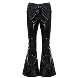 Purpdrank  Cool Reflective Patent Leather Flare Pants Women's Black Low Waist Slim Fit Retro Streetwear Casual Female Long Trousers