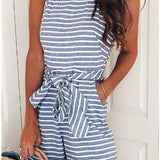 Purpdrank   Hot Selling New Fashion Belt Striped off Shoulder Round Neck Hanging Neck Cotton Jumpsuit for Women