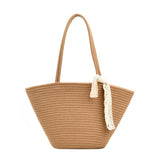 Purpdrank  Portable Straw Woven Tote Bag Handmade Large Capacity Shoulder Bags Hollow Out Button Braided Underarm Bag Women