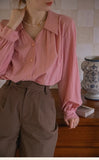 Purpdrank  Vintage Lantern Sleeve Women's Blouses 2025 New Spring Summer Pink V-neck Long Sleeve Casual Loose Shirts Tops Female