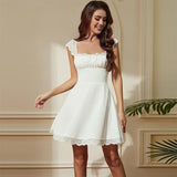 Purpdrank  Spring and Summer Dress Temperament Short Square Neck Suspender Skirt