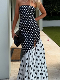 Purpdrank  Summer New Strapless High Waist Evening Dress Elegant Lady Ruffles Split Party Dresses Fashion Polka Dot Printed Tube Tops Dress