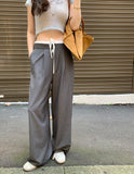 Purpdrank  Vintage Striped Women's Wide Leg Pants 2025 New High Waist Lace Up Patchwork Casual Loose Trousers for Womens