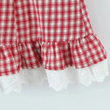 Purpdrank  Sexy Red White Plaid Spliced Lace Lacing Up Bow Halter V Collar Mini Dress Women Ruffles Hem A-line Short Dresses Robe Vestidos