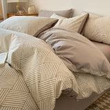 Purpdrank  4Pcs Grid Printed Fitted Sheet Bedclothes Cotton Double-Sided Mix Color Soft Quilt Cover Single Double Comfort Set for Adults