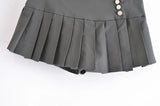 Purpdrank  Y2K Streetwear Solid Color Women Buttons Low Waist Pleated Skirt Folded A-line Saia Mini Skirt With Shorts Lining