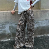 Purpdrank  Leopard Pants y2k Clothes Women Sexy Drawstring Elastic Waist Wide Leg Loose Trousers Chic Fashion Clothes Streetwear