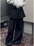Purpdrank  Black fart curtain pleated skirt fake two pieces pants women autumn and winter design sense retro layered wide leg pants