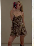 Purpdrank  Sleeveless Backless Slim Lace Up Leopard Print Mesh Cami Mini Dress Sexy Elegant Casual Dress Party Club Summer Clothes