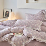 Purpdrank  Vintage French Country Rustic Style Floral Bedding Set 100% Cotton Double Layer Crinkle Yarn Duvet Cover Bed Sheet Pillowcases