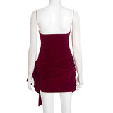Purpdrank  Side Ribbon Velvet Strapless Bodycon Mini Dress Women Elegant Sexy Sleeveless Backless Ruched Hipster Party Clubwear Vestidos