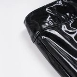 Purpdrank  Cool Reflective Patent Leather Flare Pants Women's Black Low Waist Slim Fit Retro Streetwear Casual Female Long Trousers