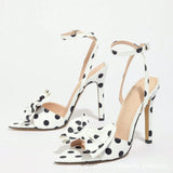Purpdrank  Elegant Polka Dot Silk High Heel Sandals for Women with Fine Butterfly Knot College Style Gentle And Classy Footwear
