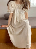 Purpdrank  Korea Kawaii Lounge Night Dress Summer New Sweet Girl Cotton Lace Short Sleeve Home Nightdress Victorian Princess Sleepwear