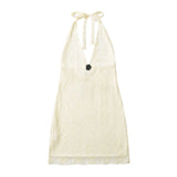 Purpdrank  Sexy Black Hollow Out Hole Lace Bow Halter V Collar Backless Mini Dress Women Big Backless Package Hips Short Dresses Robe