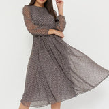 Purpdrank  Fashion Women Polka Dot Chiffon Dress O Neck Long Sleeve Spring Loose A-line Party Dresses Ladies Elegant Holiday Casual Clothes