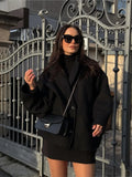 Purpdrank  Lapel Bat-Sleeve Woolen Coat Black Single Breasted Elegant Loose Thick Wool Short Overcoat French Autumn Winter Women's Outwear