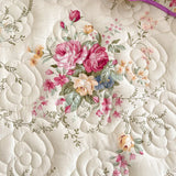 Purpdrank  100% Cotton Vintage Pastoral Style Rose Flowers Print Ruffles Bedding Set Duvet Cover Set Bow Lace Quilted Bed Skirt Pillowcases