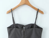 Purpdrank  Sexy Lacing up Bow Collar Camisole Tank Top +  Side Zipper Low Waist Wood ears Front A-lined Short Skirt 2 Pieces 1 Set Coffee