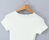 Purpdrank  Women Hollow out Through Buttons Pearl Knitted Short Sleeve Sweater Crop Pullovers Knitwear All Match Knitting Tops Jumper