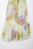 Purpdrank  2025 Women Fashion Pleat V Neck Tie Dyed Print Mesh Yarn Sling Long Dress Female Chic Summer Beach Wear Vestidos DS9321