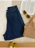 Purpdrank  Dark Blue Pleated Denim Shorts for Women 2025 New Summer High Waist Thin Wide Leg Jeans Shorts Casual Loose A-line Hot Pants
