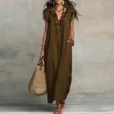 Purpdrank  Summer Hot Butterfly Sleeveless Vacation Beach Dress Woman Spring V Neck Ruffles Pocket Long Dress Casual Boho Maxi Dresses
