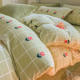 Purpdrank  Winter Double-sided Thickened Milk Flour Bed Set of Four Pieces with Warm Flange Coral Flour Quilt Cover and Flour Bed Sheet