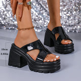 Purpdrank  Women Fashion Thick Bottom Pu Leather Sandals New Square Toe Platform Sandal Woman Stylish Anti-Slip Solid Color Sandalias Mujer