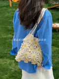 Purpdrank  New Hand Woven Chollowed Out Flower Beach Vacation Casual Versatile Fashion Niche Women's Shoulder Bag
