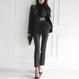 Purpdrank - Women 2023 Spring New Temperament V Neck Striped Thin Cape Blazer Jacket Suit Slim Fit Trousers Office Lady Two Piece Suit