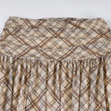 Purpdrank  Women's Summer Spring Half Skirt Plaid Mesh Low Waist Color Blocking See-through Thin Retro Simple Loose Casual Design Fashion